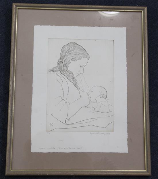 Edgar Holloway (1915-2008) Mother and child (the artists wife and daughter) 8 x 5.75in.